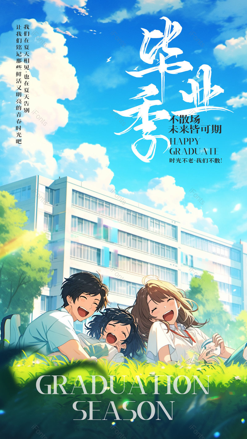卡通插画手绘学生草地校园毕业季海报,设计模板,设计模板大全,设计模板下载